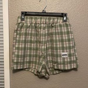 Women’s sage green and lavender plaid light weight shorts